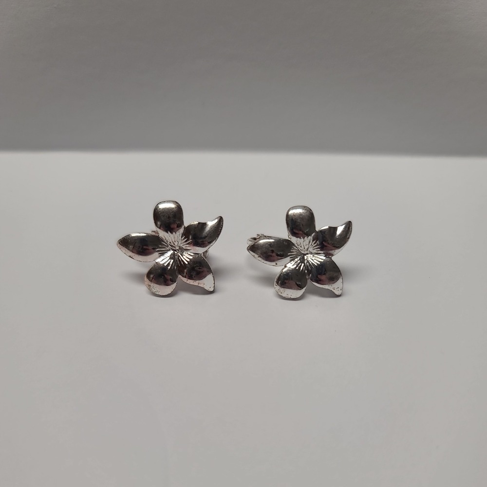 Silver Tone Avon Polished Flower Button Clip On Earrings